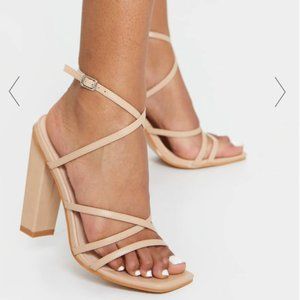 PrettyLittleThing Nude Chunky Heel Strappy Square